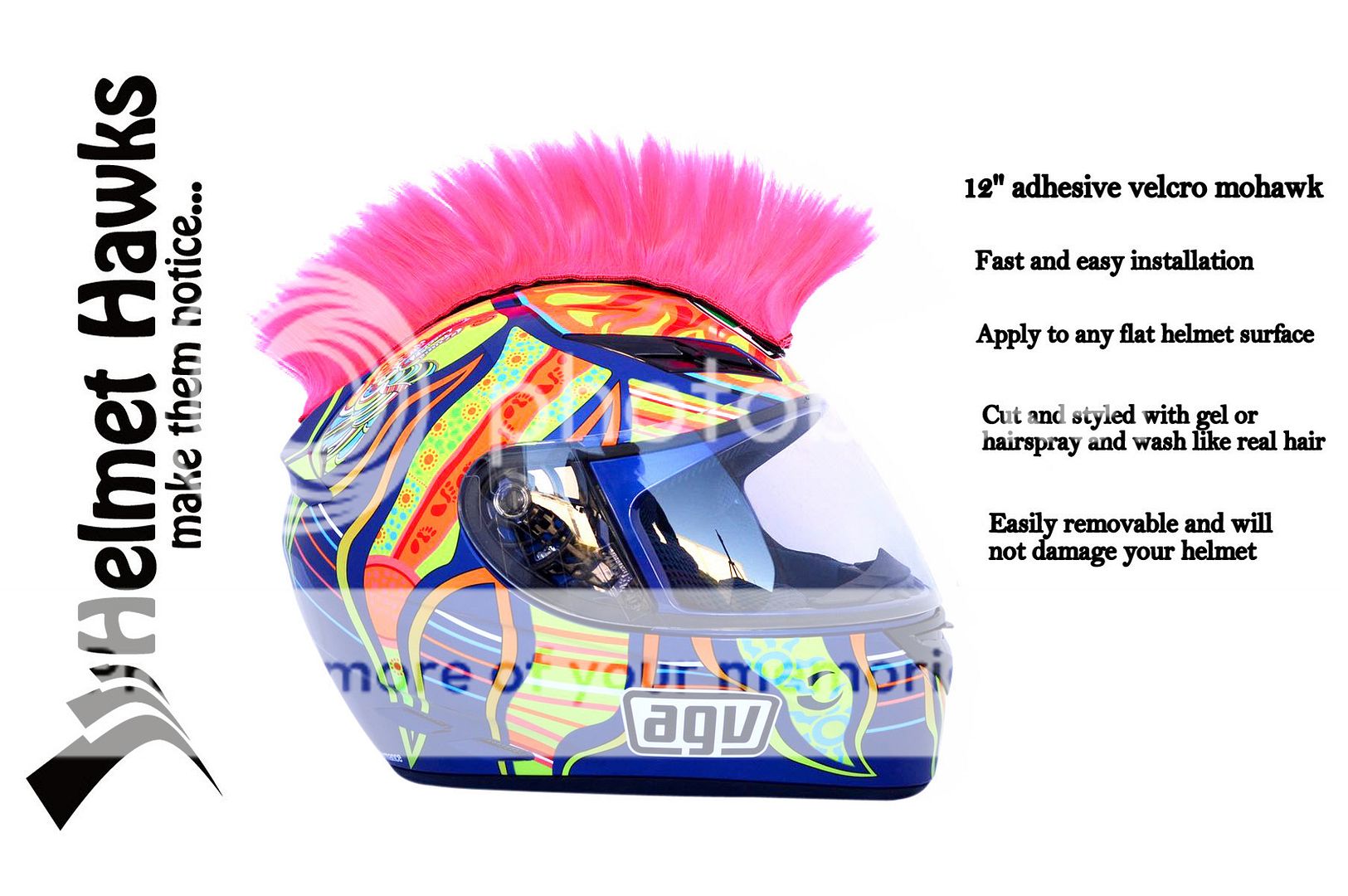 Helmet Hawks Mohawk Fluorescent Hot Pink Motorcycle Motorcycle Ski Bike